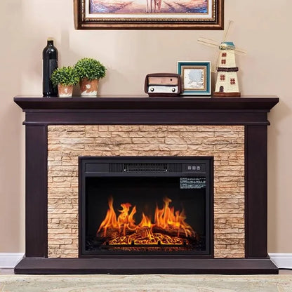 Natural Wood Living Room Fireplace Rustic  Decoration