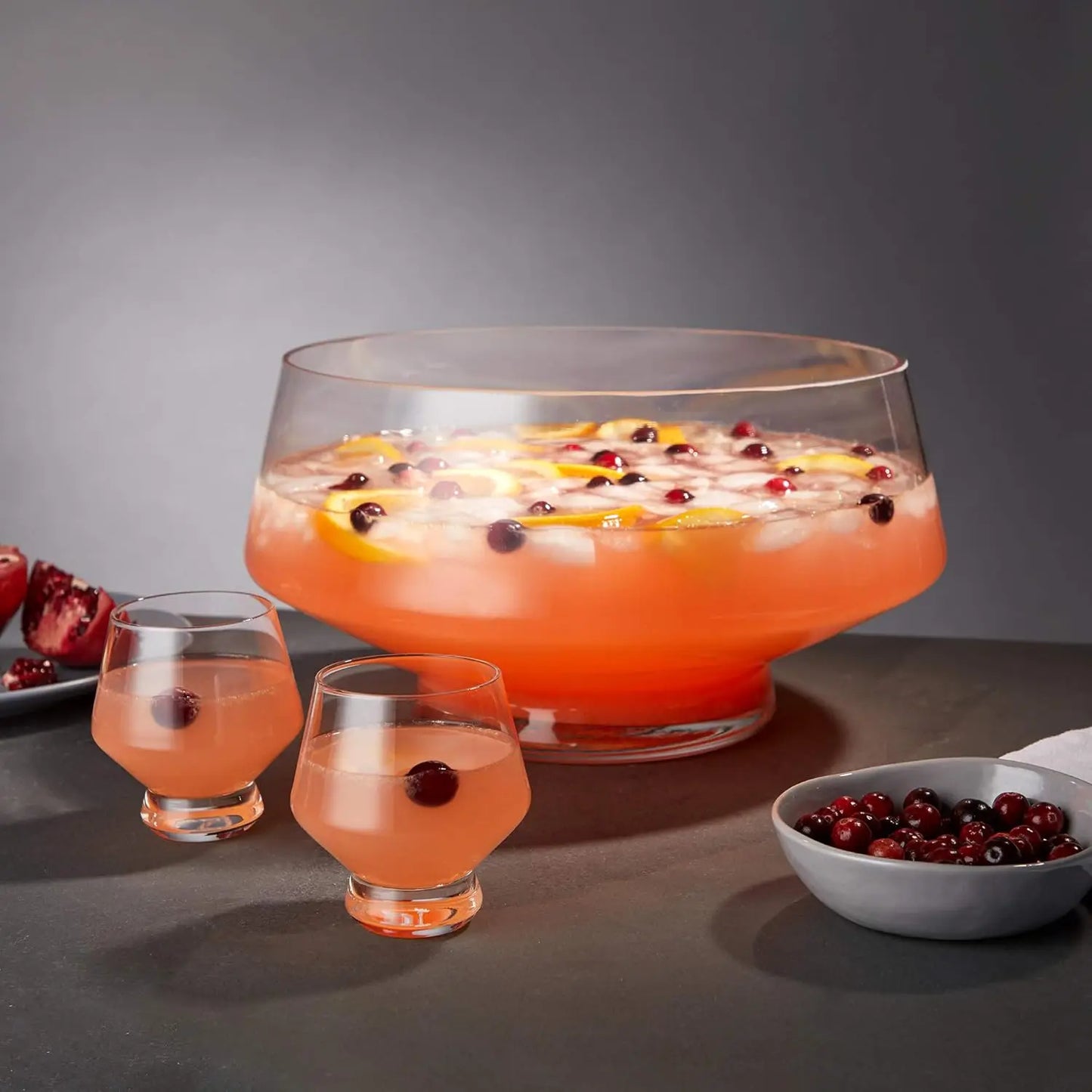 Heavy Base Large Punch Bowl with Angled Design, Clear 2.5gal for Cocktails & Party Serve ware.
