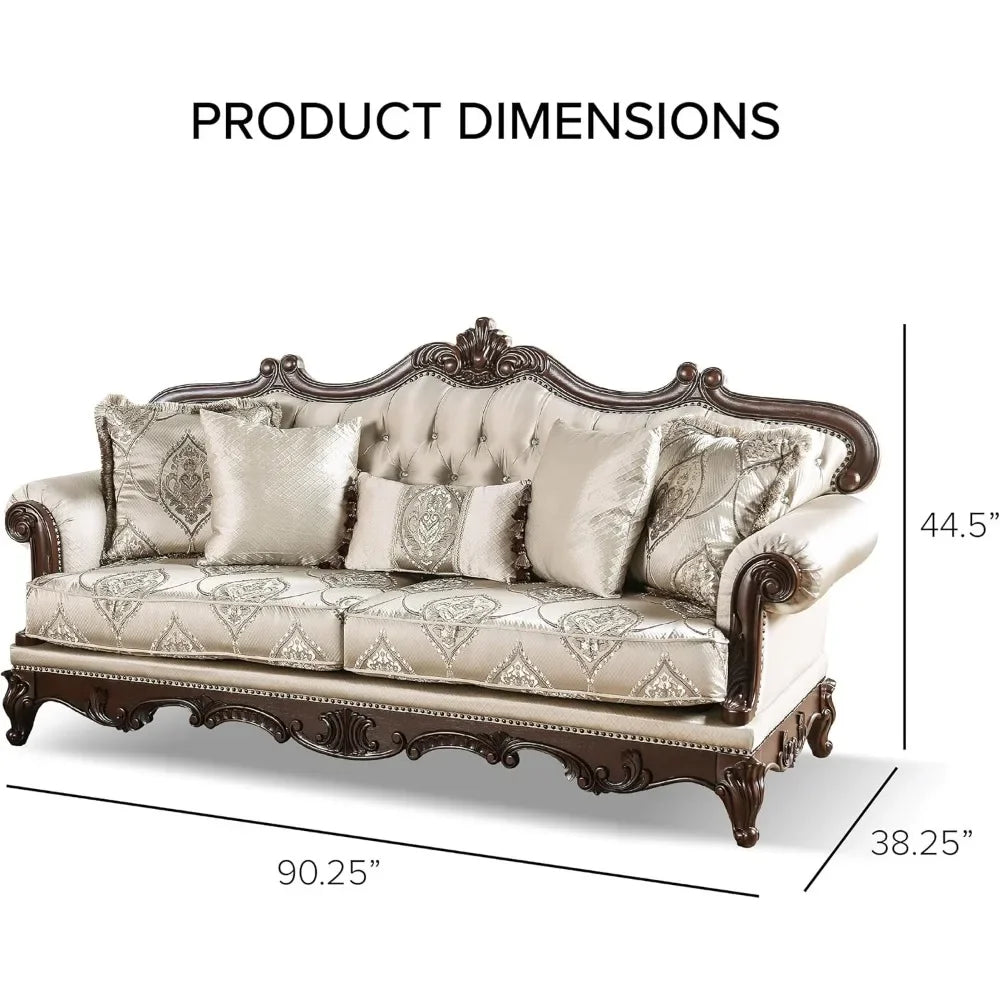 3-Piece Traditional Style Sofa Set, Fabric Upholstery with Button Tufted Back and Nail head Trim.