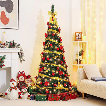 Foldable Christmas Tree with Ornament Lights, Home Decoration New Year Gift