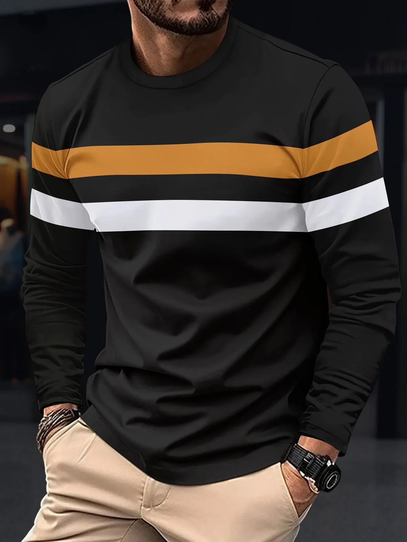 2025 Autumn/Winter Fashion, Men Long Sleeve Round Neck T-shirt Anti Wrinkle.