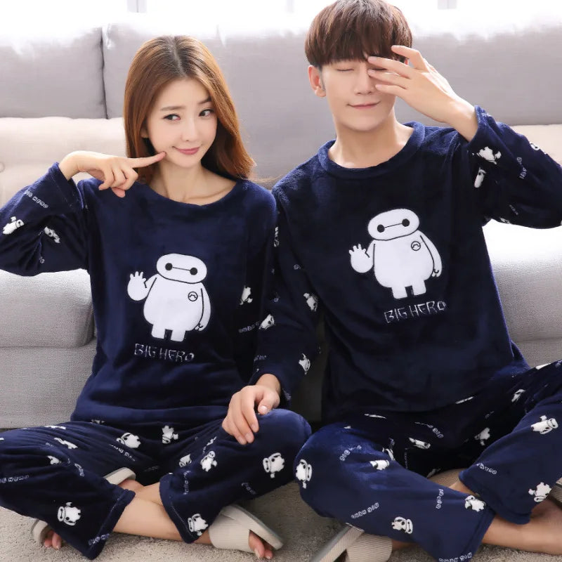2pcs/Set Fall And Winter Coral Fleece Couple Pajamas.