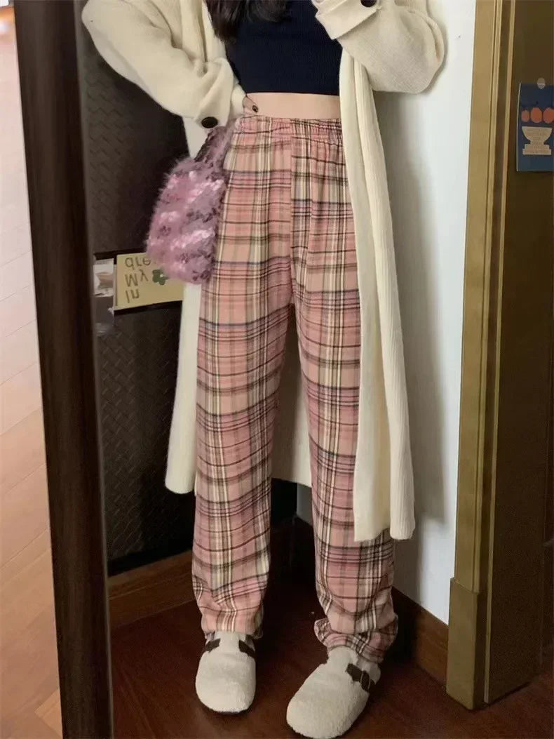 Warm Plush Pants, Cashmere Thick Plaid Ladies Winter Loose Wide-legged Pants