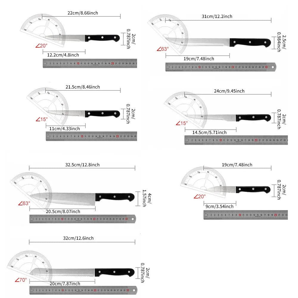ZENG Full 15pcs Chef Knife Set, Stainless Steel Kitchen Knives Sets with Scissors, Sharpening Rod, Solid Wood Holder.