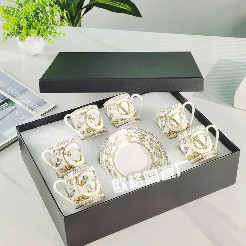 Gift Box Set 12Pcs Ceramic Espresso Coffee Cup Striped Dot