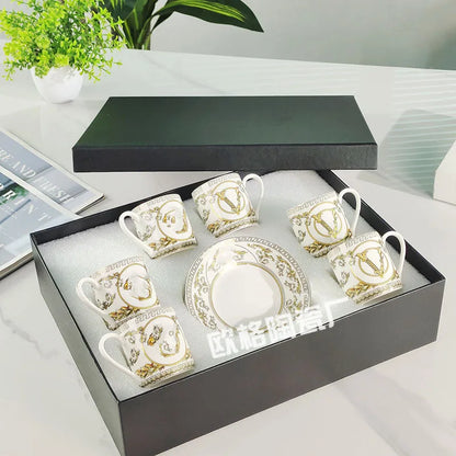 Gift Box Set 12Pcs Ceramic Espresso Coffee Cup Striped Dot