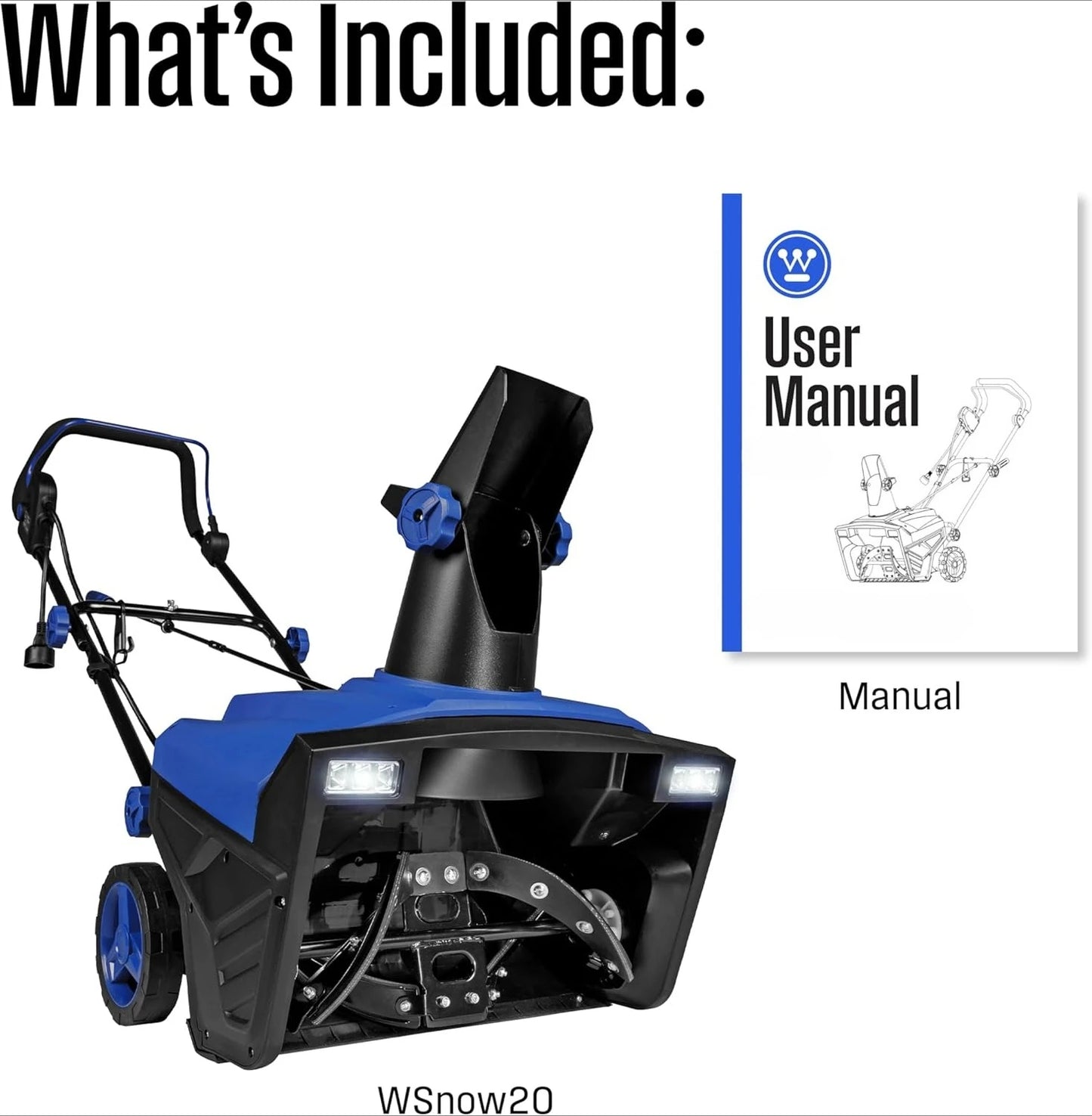 Snow20 Corded Snow Blower 20 Inch, Steel Auger, Dual LED Lights, 1800 Watt Motor, Electric Snow Blower with 25ft Throwing