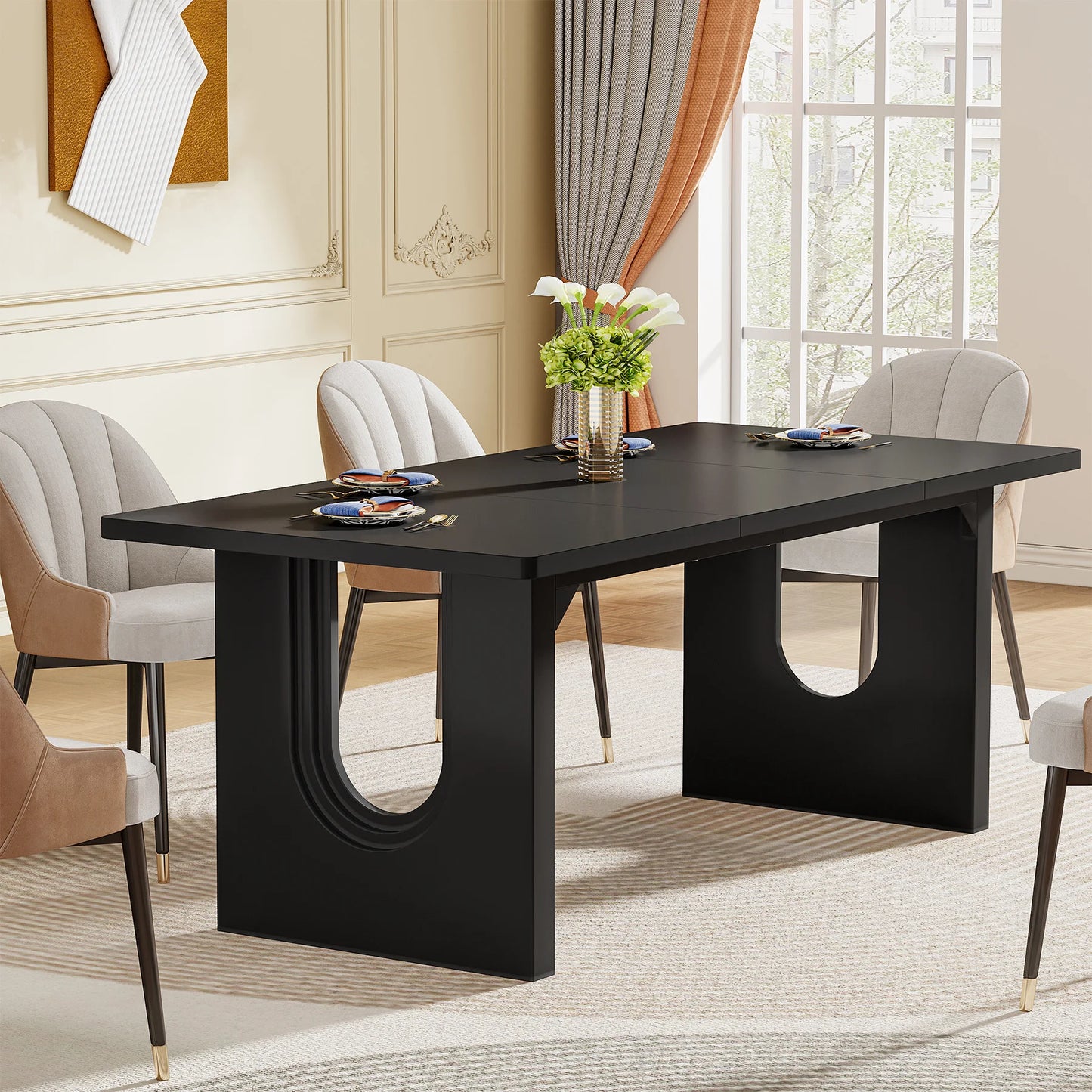 Modern Dining Table for 6 to 8 People, 71" Large Kitchen Dining Table.
