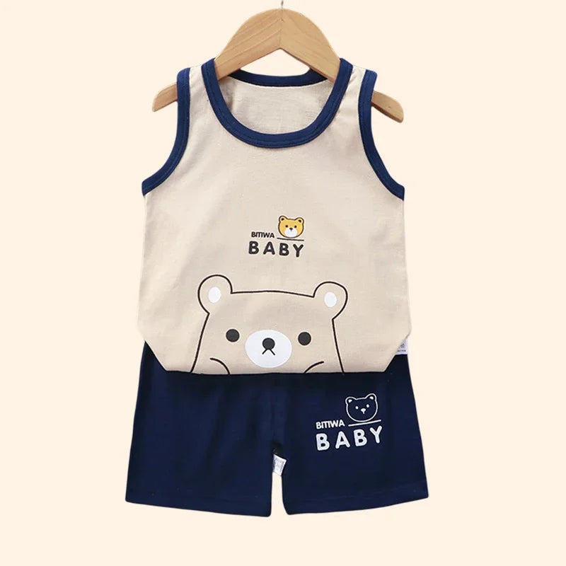 Kids Clothes Boys Girls Vest Suit,  Summer Children's Clothing baby Cotton Shorts Tank Top.