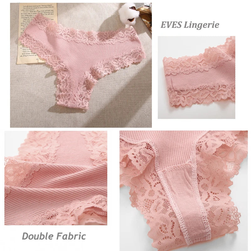 10PCS/Set Women Lace Cotton Panties, Sexy Low-Waist Brazilian Panties, Solid Color Female Underwear.
