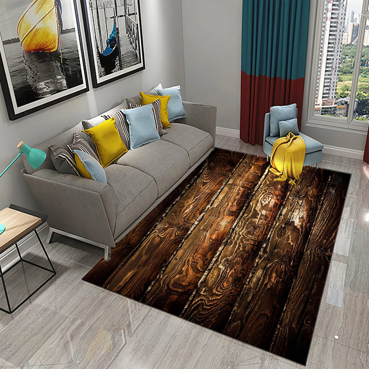 3D Wood Carpet for Bedroom  Kitchen Mat  Living Room  Absorbent Non-slip