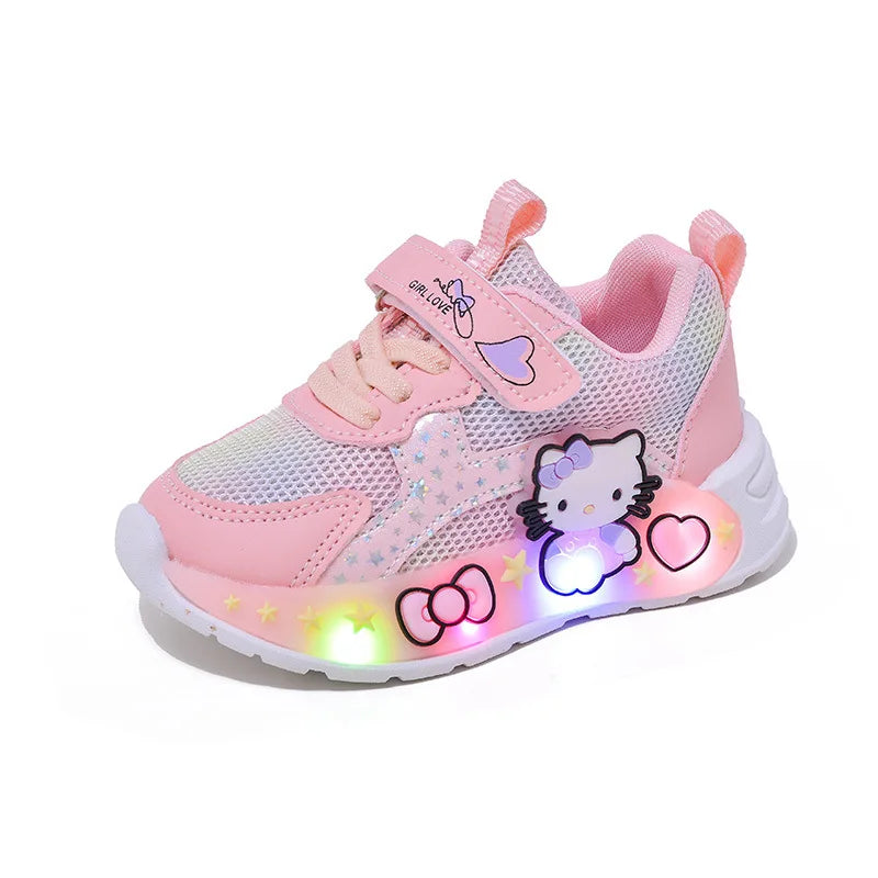 Hello Kitty Led Casual Sneakers for Summer ,Girls Print Lighted Non-Slip, Cute Outdoors Sport Shoes.