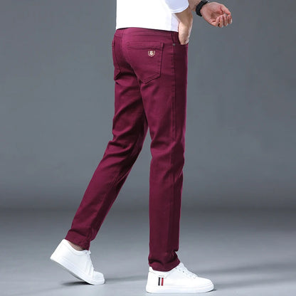 Men Fashion Classic Jeans Solid Color  Streetwear Trousers Stretch Slim-fit