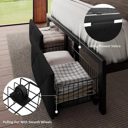 Full Bed Frame with 2 Storage Drawers Upholstered Headboard  Charging Station No Box Spring Needed Metal