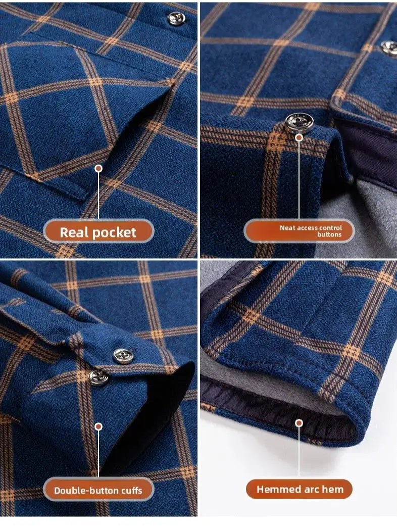 Men Travel, Casual ,Winter, Double-Sided Fleece, Warm Thickened Plaid Work Shirt.