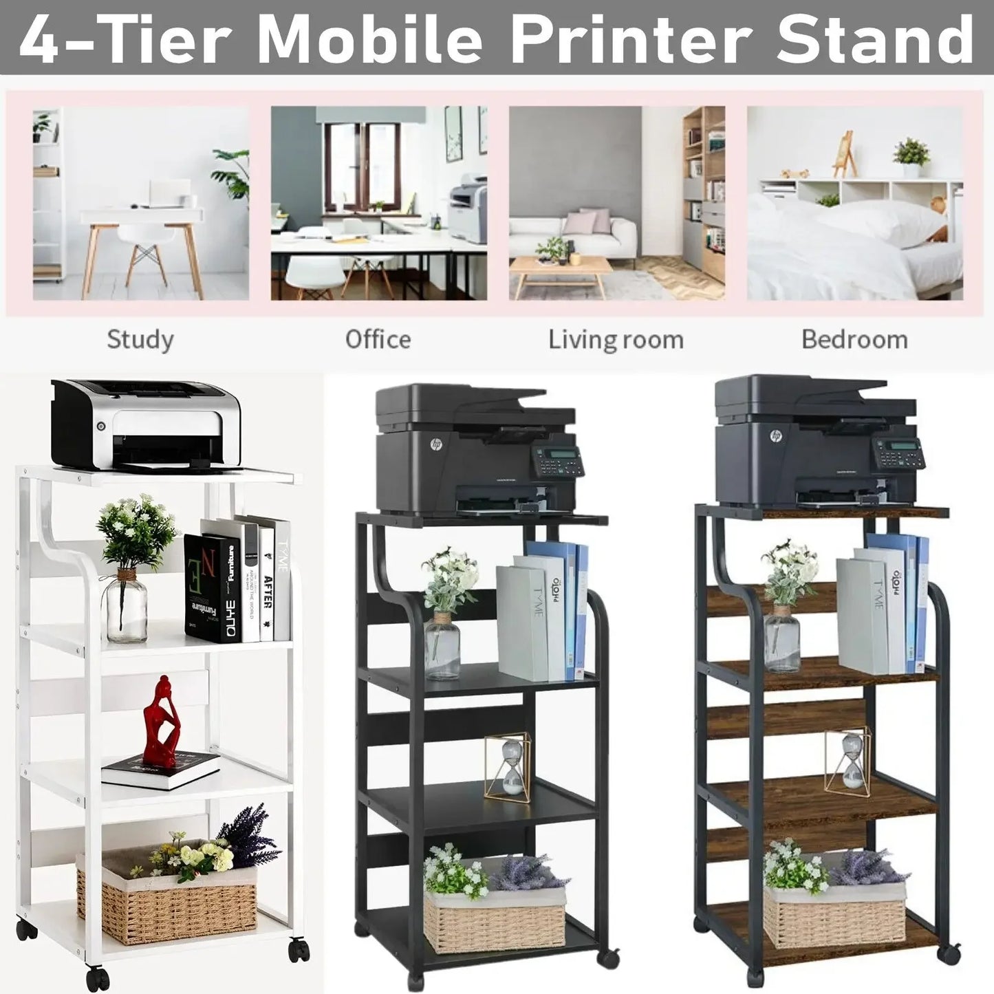 Printer Stand, Mobile Printer Table with Wheels for Home Office.  PC Tower Stand, Host Computer Cart.