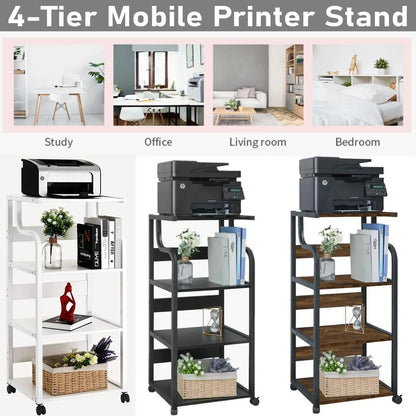 Printer Stand, Mobile Printer Table with Wheels for Home Office.  PC Tower Stand, Host Computer Cart.