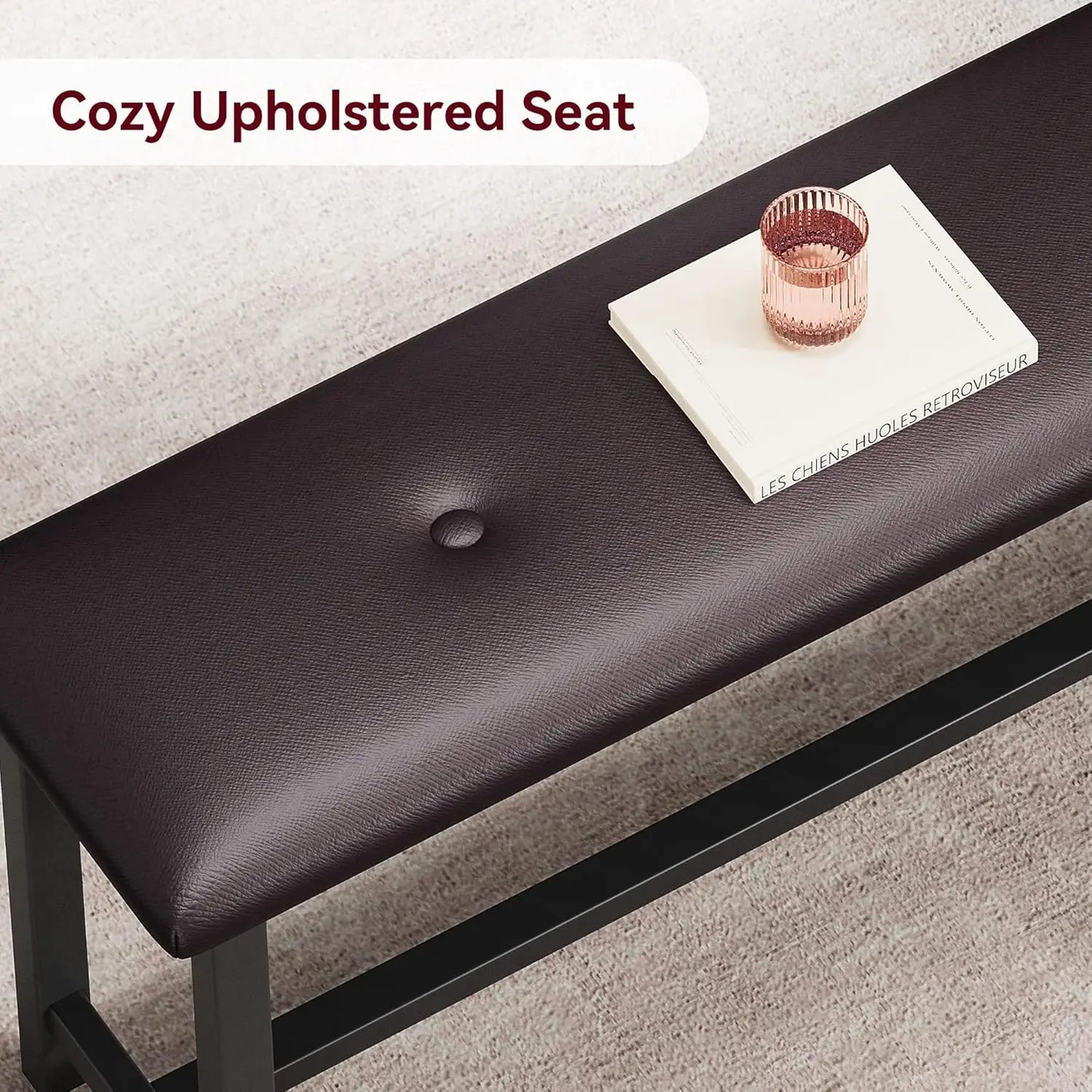 Brown Dining Table Set for 4 Upholstered Benches, 3pcs/set