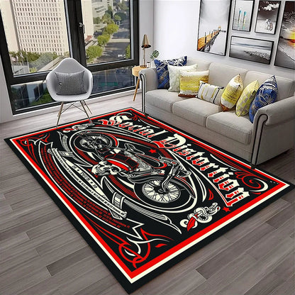 3D Retro Motorcycle Vintage  Rug for Living Room, Bedroom, Playroom Kid Area Rug Non-slip