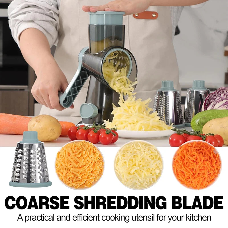 3 in 1 Rotary Cheese Grater Versatile Manual Vegetable Slicer, Peanut Nuts Grinder, Cheese Vegetable Shredder Clear JT242.