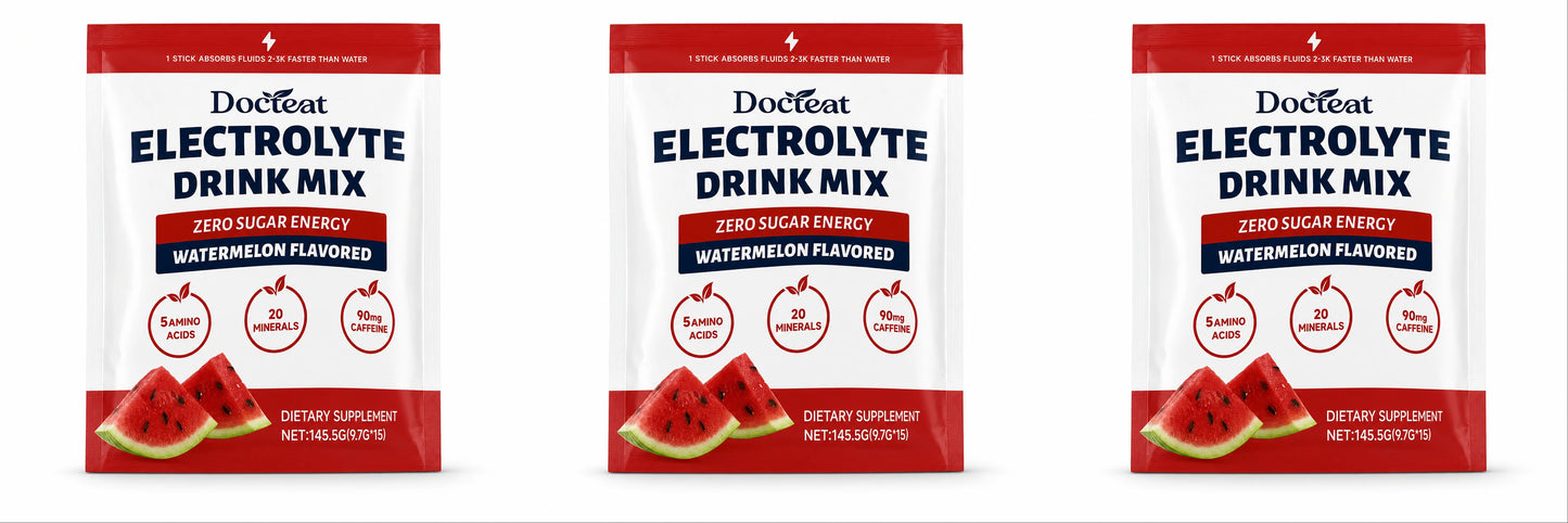 Electrolyte Drink Mix, Watermelon Flavored Zero Sugar Powder, 15 Servings, 90mg Caffeine with L-Citrulline and Taurine.