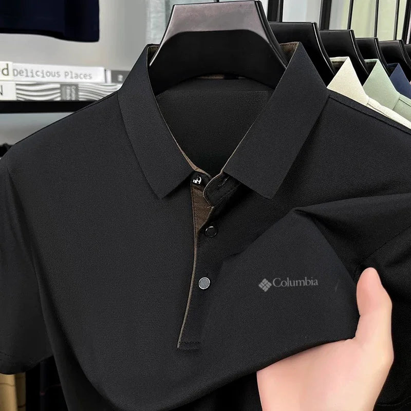 High end brand men letter printed short sleeved polo shirt, cool breathable casual business 2025 summer new style lapel shirt.