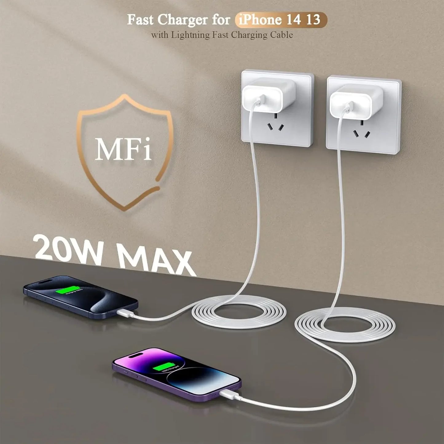 iPhone Charger Fast Charging 2Pack 20W USBC Charger + 10Ft Lightning Cable for iPhone14/Pro/Pro Max/Plus/13/12/11/XS/XR/X/SE