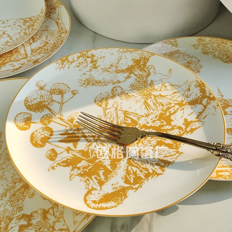 Dinner Plate Six Plates of Dishes,  Color Drawing Ceramic