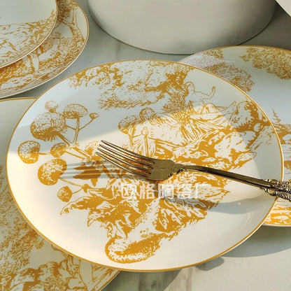 Dinner Plate Six Plates of Dishes,  Color Drawing Ceramic