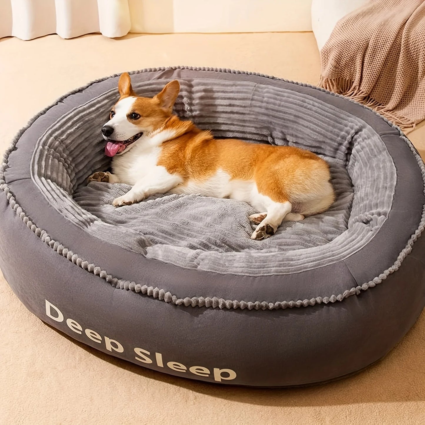 Pet Bed Comfortable Donut Round Dog Kennel Soft Washable Dog Cat Cushion Bed .
