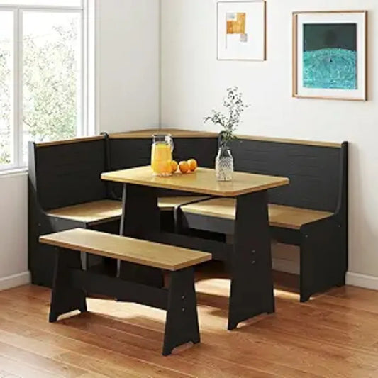 Breakfast Nook Corner Dining Table, Kitchen Bench Chair Set, Reversible L-Shape