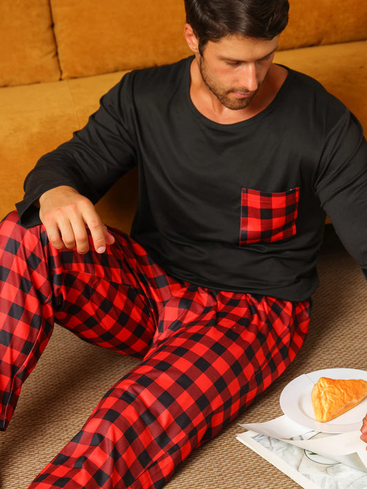 Two piece sets men pajamas, autumn and winter long sleeved.