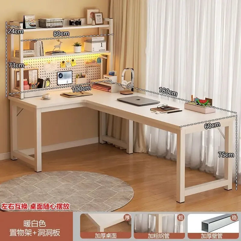 L Shaped Computer Desk, Home Office Desk with 2 Drawer and Bookshelf.