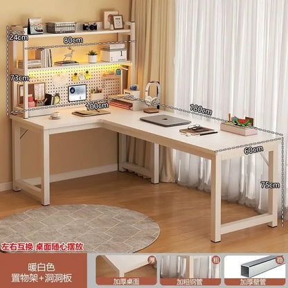 L Shaped Computer Desk, Home Office Desk with 2 Drawer and Bookshelf.