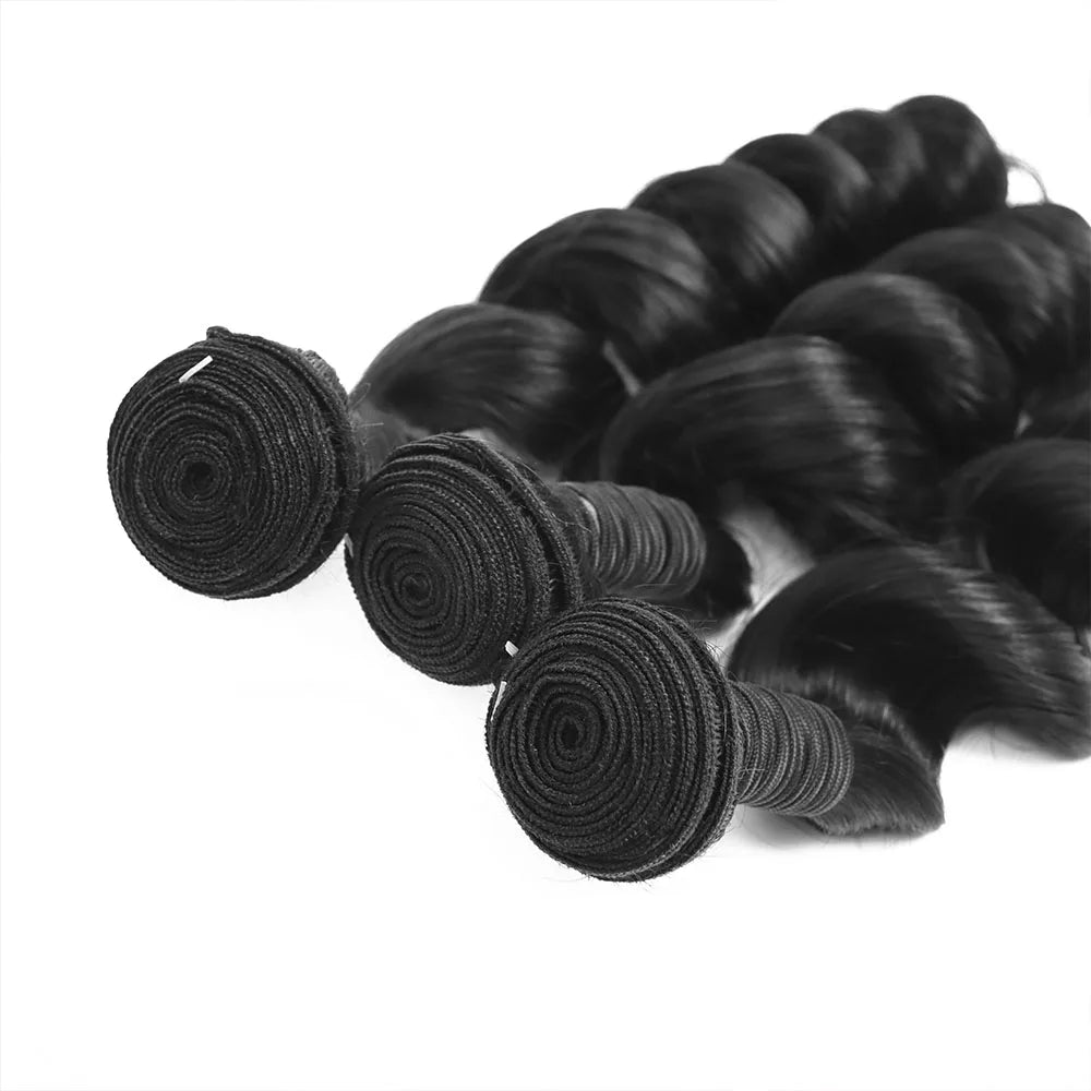 30 32 Inch Loose Wave 100% Human Hair, 3 4 Bundles Raw Virgin Unprocessed Brazilian Loose Deep Wave, Human Hair Bundles Extensions.