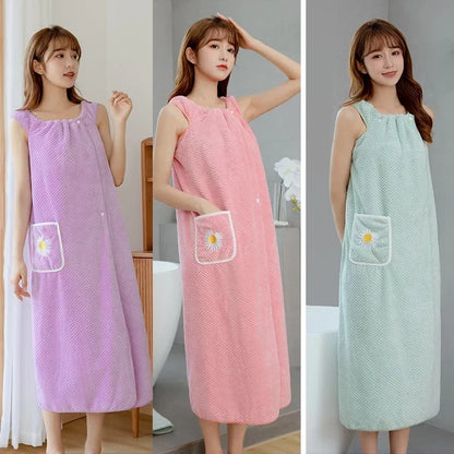 Bath Towel  Women Wearable Wrap Polyester Skirt Washable Bathrobe.