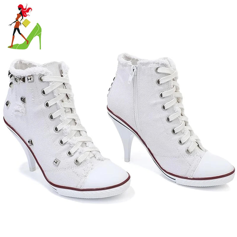 Women Boots, Short High Heels For Women,  Ankle Boots Side zipper strap