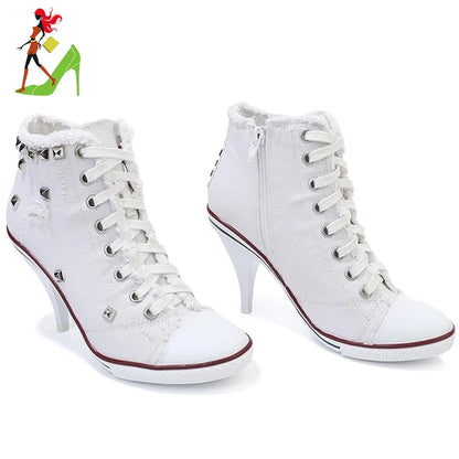 Women Boots, Short High Heels For Women,  Ankle Boots Side zipper strap