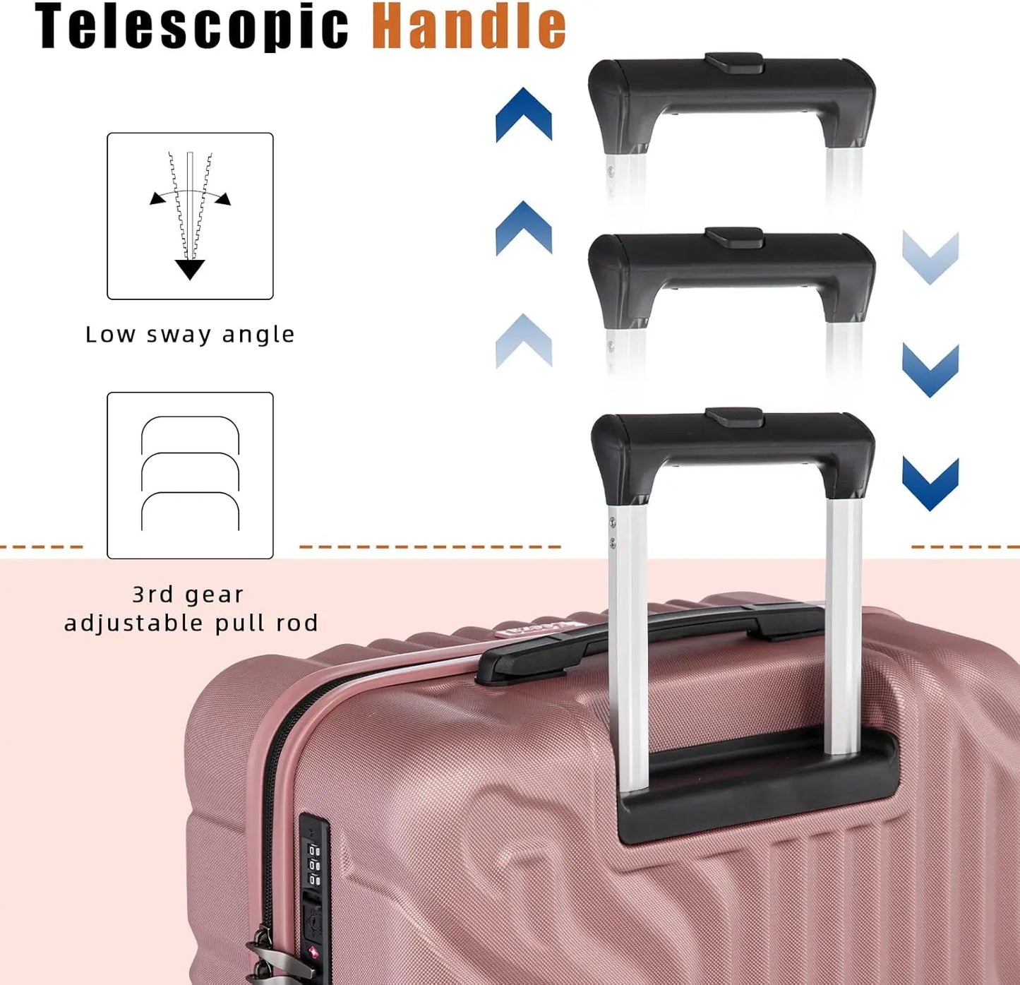 Luggage Sets Suitcase Sets, Double Rotatable Detachable Wheels(RoseGold,20"/24"/28"/DB/TB).