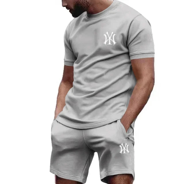 2026 hot men's two-piece sportswear short sleeved T-shirt and summer running fitness sportswear.
