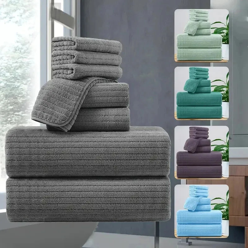 8 Pcs Bath Towel Set - Included 4 Washcloths, 2 Face Towels & 2 Bath Towels.
