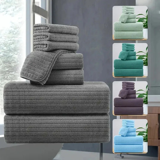 8 Pcs Bath Towel Set - Included 4 Washcloths, 2 Face Towels & 2 Bath Towels.