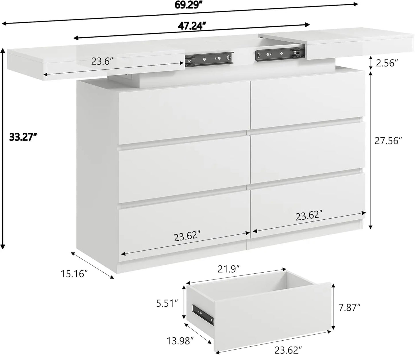 Modern 6-Drawer Dresser, White Storage Cabinet with LED Lights.