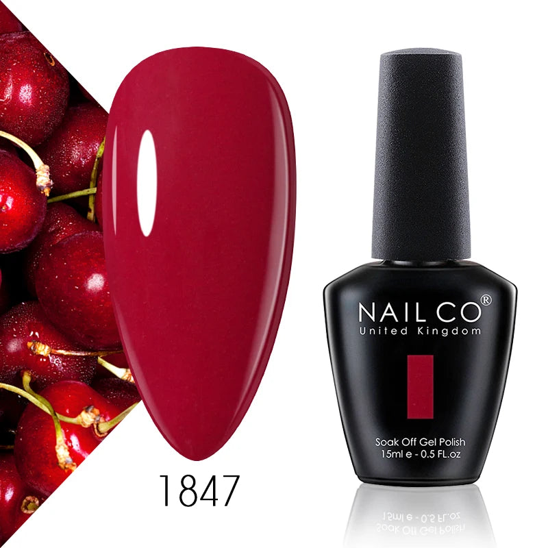 NAILCO 15ml Color Gel Nail Polish Soak Off, Hybrid Varnishes Manicure, UV&LED Nail Gel Semi Permanent Lacquer Base Top Coat.