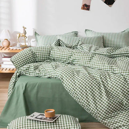 Queen Size Bedding Set, White Color, Black Plaid Microfiber, King Size Bed Linen