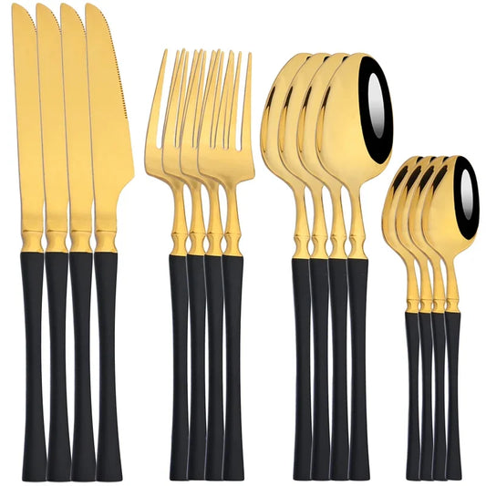 16Pcs Dinnerware Set, Stainless Steel, Western Black, Set  Spoon ,Fork, Knife Tableware.