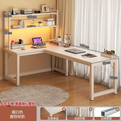 L Shaped Computer Desk, Home Office Desk with 2 Drawer and Bookshelf.