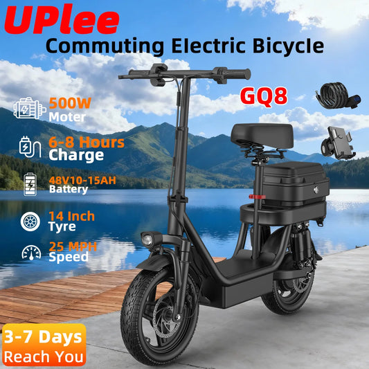 UPlee GQ8 500W 48V 15AH electric scooter, 14 Inch Full Shock Foldable electric motorcycle, with trunk for Urban leisure.