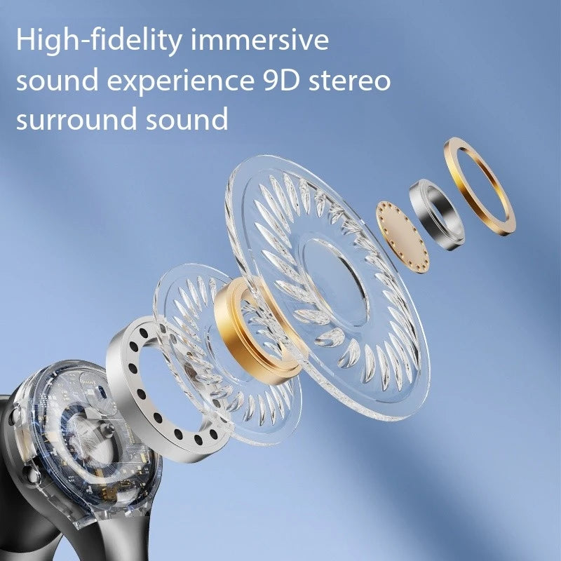 New Mirror Surface Digital Display Soft Silicone Ear Clip, Wireless Bluetooth Earphones with Noise Reduction.