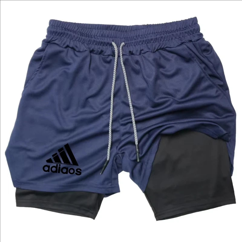 Men Compression Shorts, Summer Gym Fitness, Running, Training, Sports Shorts, Two-In-One Mesh Shorts.